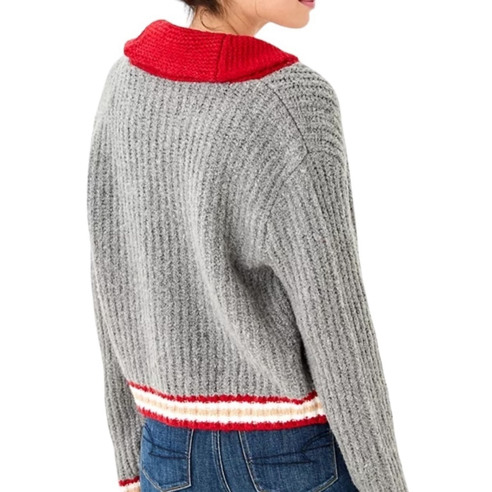 American Eagle Grey Patchwork Varsity Preppy Zip … - image 3